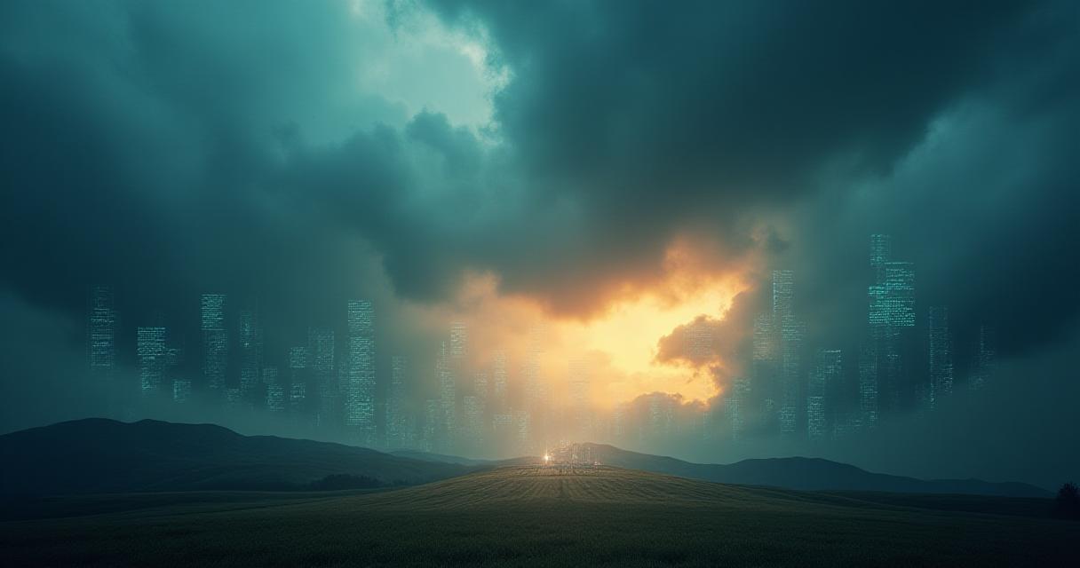 Abstract storm clouds meeting data visualization